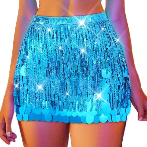 GRAEEN Sequin Mermaid Skirt Blue Sparkly Tassel Skirts for Women in Saudi Arabia