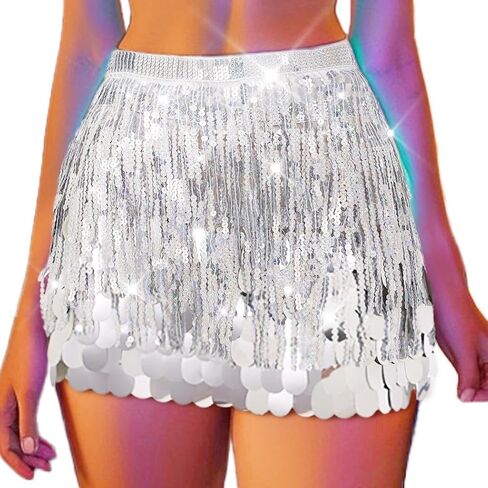 GRAEEN Sequin Mermaid Skirt Blue Sparkly Tassel Skirts for Women in Saudi Arabia