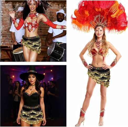 Women's Belly Dance Hip Scarf, Belly Dance Skirt Performance Skirt Wrap with Sequins Colorful Gemstone & Coins in Saudi Arabia