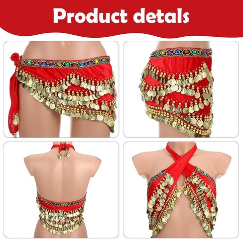 Women's Belly Dance Hip Scarf, Belly Dance Skirt Performance Skirt Wrap with Sequins Colorful Gemstone & Coins in Saudi Arabia