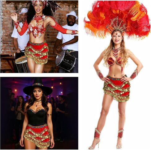 Women's Belly Dance Hip Scarf, Belly Dance Skirt Performance Skirt Wrap with Sequins Colorful Gemstone & Coins in Saudi Arabia