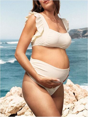 OYOANGLE Women's 2 Piece Maternity Bikini Sets Square Neck High Waist Swimsuit Summer Casual Bathing Suit in Kuwait