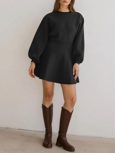 Cicy Bell Womens Puff Long Sleeve Sweater Dresses Casual Trendy Fuzzy Short Mini Dress Fall Outfits in Saudi Arabia