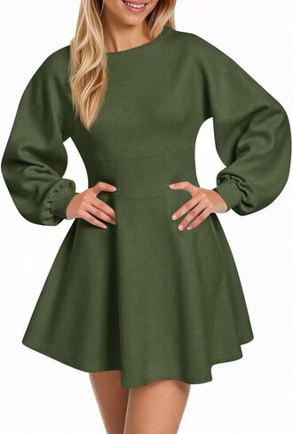 Cicy Bell Womens Puff Long Sleeve Sweater Dresses Casual Trendy Fuzzy Short Mini Dress Fall Outfits in Saudi Arabia