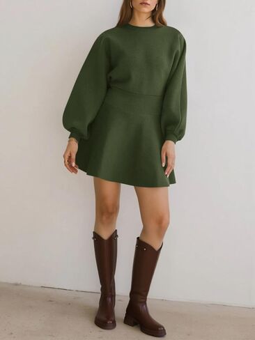 Cicy Bell Womens Puff Long Sleeve Sweater Dresses Casual Trendy Fuzzy Short Mini Dress Fall Outfits in Saudi Arabia