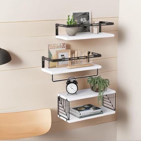 LiveGo 3+1 Floating Shelves for Wall, Bathroom Shelves Over Toilet with Metal Frame and Towel Bar for Kitchen, Bedroom, Living Room, Wall Shelves Organizers and Storage (White) in Kuwait