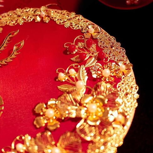 Red Yarn Flower Round Fan, Vintage with Tassel Chinese Wedding Bridal Handheld Fan, Drama Theater Stage Performance Props in Saudi Arabia