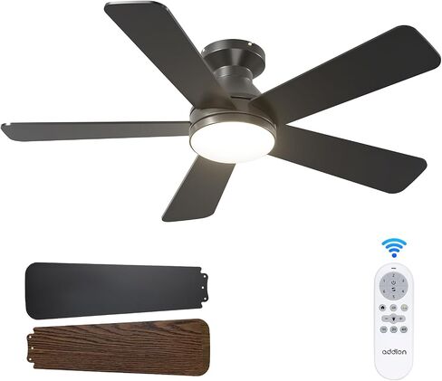 addlon Ceiling Fans with Lights, 42 Inch Low Profile Ceiling Fan with Light and Remote Control, Flush Mount, Reversible, 3CCT, Dimmable, Quiet, Black Small Ceiling Fan for Bedroom Indoor/Outdoor Use in Saudi Arabia