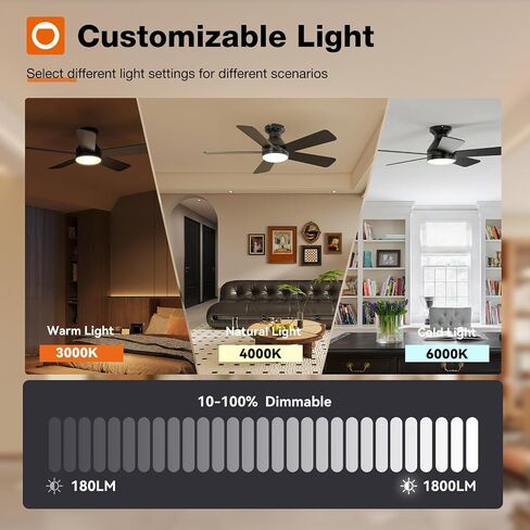 addlon Ceiling Fans with Lights, 42 Inch Low Profile Ceiling Fan with Light and Remote Control, Flush Mount, Reversible, 3CCT, Dimmable, Quiet, Black Small Ceiling Fan for Bedroom Indoor/Outdoor Use in Saudi Arabia
