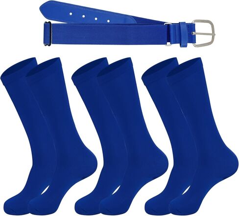 Boy Baseball/Softball Socks & Belt Set ، جوارب كرة القدم للشباب (3 أزواج من الجوارب وحزام واحد in Kuwait