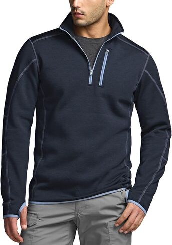 CQR Men's Quarter Zip Utility Fleece Pullover, Outdoor Casual Thermal Sweater, Chest Zipper Pocket, Mock Neck Long Sleeve in Saudi Arabia
