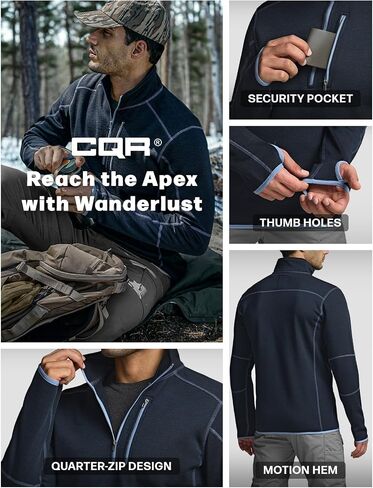 CQR Men's Quarter Zip Utility Fleece Pullover, Outdoor Casual Thermal Sweater, Chest Zipper Pocket, Mock Neck Long Sleeve in Saudi Arabia