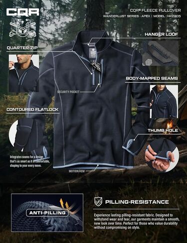 CQR Men's Quarter Zip Utility Fleece Pullover, Outdoor Casual Thermal Sweater, Chest Zipper Pocket, Mock Neck Long Sleeve in Saudi Arabia