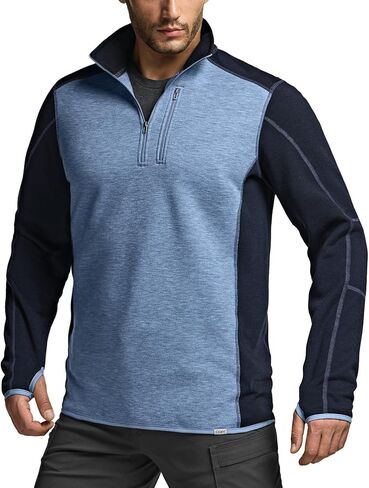 CQR Men's Quarter Zip Utility Fleece Pullover ، سترة حرارية غير رسمية في الهواء الطلق ، جيب سحاب الصدر ، غلاف طويل. in Kuwait
