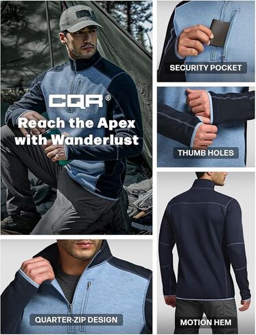 CQR Men's Quarter Zip Utility Fleece Pullover ، سترة حرارية غير رسمية في الهواء الطلق ، جيب سحاب الصدر ، غلاف طويل. in Kuwait