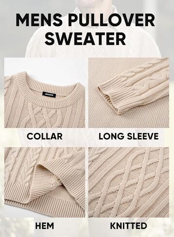 JMIERR Men's Cable Knit Pullover Sweater Casual Crewneck Long Sleeve Fisherman Knitted Sweaters in Saudi Arabia