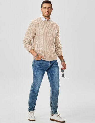 JMIERR Men's Cable Knit Pullover Sweater Casual Crewneck Long Sleeve Fisherman Knitted Sweaters in Saudi Arabia