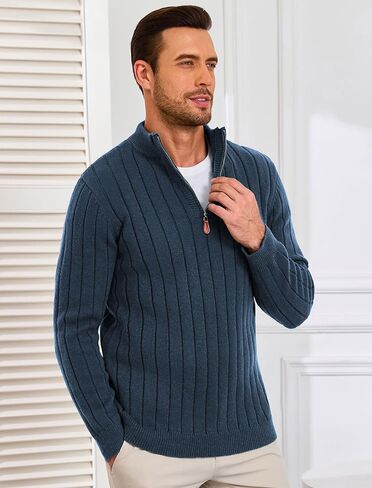 ZAFUL Mens Quarter Zip Pullover Sweaters Slim Fit Mock Neck Knit Long Sleeve Casual Texture Sweaters in Saudi Arabia
