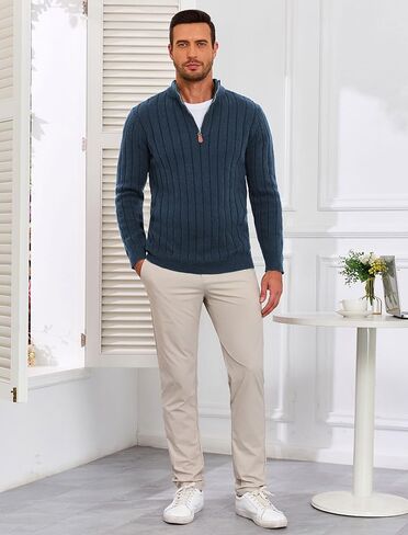 ZAFUL Mens Quarter Zip Pullover Sweaters Slim Fit Mock Neck Knit Long Sleeve Casual Texture Sweaters in Saudi Arabia