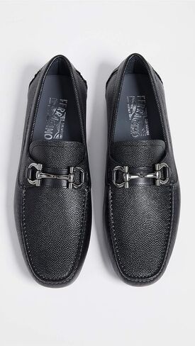 Parigi D (متوسطة) Gancini Black Pebble Leather Driver Shoiders Shoes (Salvatore in Kuwait