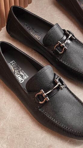 Parigi D (متوسطة) Gancini Black Pebble Leather Driver Shoiders Shoes (Salvatore in Kuwait