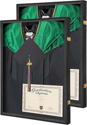 Tmegee Graduation Shadow Box - Graduation Gown Display, Wall-Mount Lockable Graduation Display Frame with Acrylic Glass Door for Graduation Keepsakes, Cap and Gown, Dioplma, Black in Kuwait