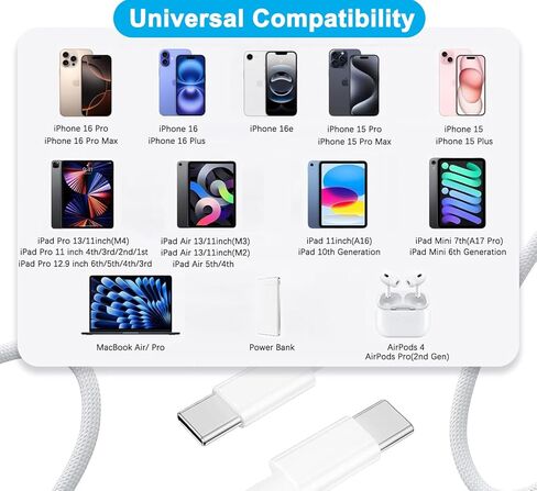 شاحن iPad سريع، شاحن iPad شحن سريع من النوع C USB C شاحن سريع Apple iPad شاحن 3 عبوات 6FT USB C إلى C كابل شحن سلك كتلة لهاتف iPhone 15/iPad Pro 12.9/11in iPad Air 6/5/4/Mini/iPad 10th in Kuwait