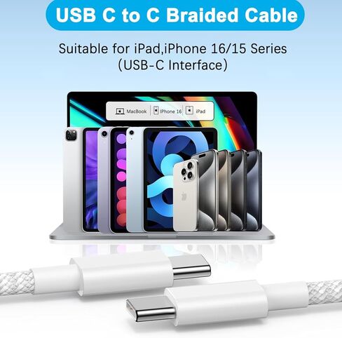 شاحن iPad سريع، شاحن iPad شحن سريع من النوع C USB C شاحن سريع Apple iPad شاحن 3 عبوات 6FT USB C إلى C كابل شحن سلك كتلة لهاتف iPhone 15/iPad Pro 12.9/11in iPad Air 6/5/4/Mini/iPad 10th in Kuwait