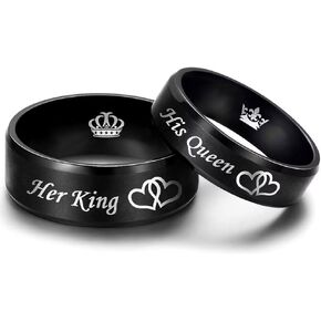 Her King His Queen Couple Ring Promise Wedding Band Heart to Heart Crown Stainless Steel Ring 6mm 8mm Comfort Fit Size 6-13 in Saudi Arabia
