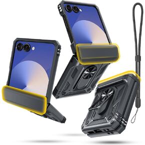 Janmitta for Samsung Galaxy Z Flip 6 Case Built in Front Screen Protector+Hinge Protection+Ring Kickstand,Heavy Duty Shockproof Full Body Protective Cover with Wrist Strap Lanyard,2024 Red in Kuwait