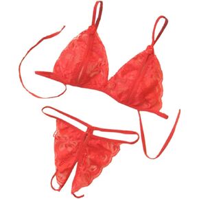 Women's Bra and Panty Set 2 Piece Sexy Lace Lingerie Set - Tie Bra with Strappy Panty Thong for Wedding, Travel in Saudi Arabia