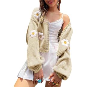 Arssm Y2K Womens Flower Cardigan Sweater Long Sleeve Knit Cropped Cardigan Open Front Cute Shrug Fall Sweater 90s Outfits in Kuwait