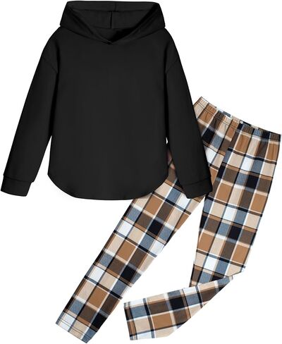 Fuermos Girls Clothes Sets Hooded Sweatshirt and Plaid Pants 2 Piece Girls Fall Outfits 6-14 Years in Kuwait