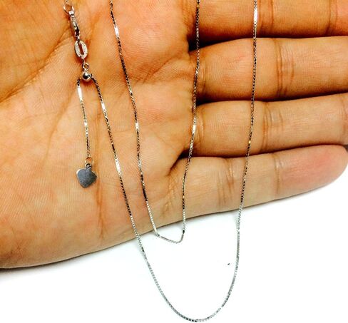 14k White Real Gold Adjustable Box Link Chain Necklace, 0.7mm, 22" in Saudi Arabia
