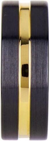 Rings Vivaldi Black Ceramic Wedding Band with Yellow Gold Groove - 4mm to 8mm in Saudi Arabia
