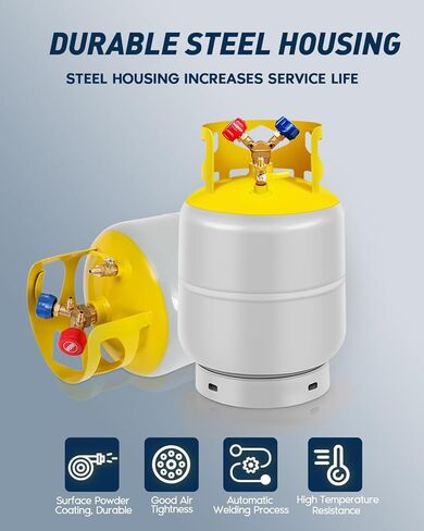 Fahkns خزان استرداد المبرد 30 رطل مع 1/4 Sae y-valve التبريد فريون استرداد الخزان رمادي صفراء أسطوانة قابلة لإعادة الاستخدام دون تبديل تعويم R12 R22 ، R134a ، R410a إلخ in Saudi Arabia