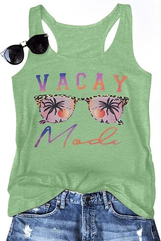 Vacay Mode Tank Top Women النظارات الشمسية الشاطئ Racerback الدبابات هاواي الصيف بلا أكمام عارضة المحملة قميص in Kuwait