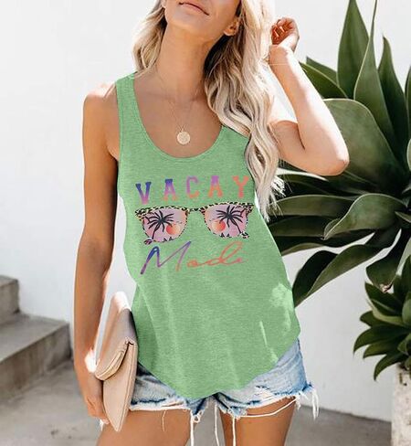 Vacay Mode Tank Top Women النظارات الشمسية الشاطئ Racerback الدبابات هاواي الصيف بلا أكمام عارضة المحملة قميص in Kuwait