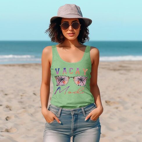 Vacay Mode Tank Top Women النظارات الشمسية الشاطئ Racerback الدبابات هاواي الصيف بلا أكمام عارضة المحملة قميص in Kuwait