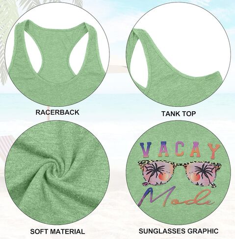 Vacay Mode Tank Top Women النظارات الشمسية الشاطئ Racerback الدبابات هاواي الصيف بلا أكمام عارضة المحملة قميص in Kuwait