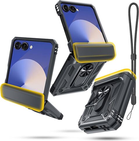 Janmitta for Samsung Galaxy Z Flip 6 Case Built in Front Screen Protector+Hinge Protection+Ring Kickstand,Heavy Duty Shockproof Full Body Protective Cover with Wrist Strap Lanyard,2024 Red in Kuwait