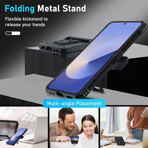 Janmitta for Samsung Galaxy Z Flip 6 Case Built in Front Screen Protector+Hinge Protection+Ring Kickstand,Heavy Duty Shockproof Full Body Protective Cover with Wrist Strap Lanyard,2024 Red in Kuwait