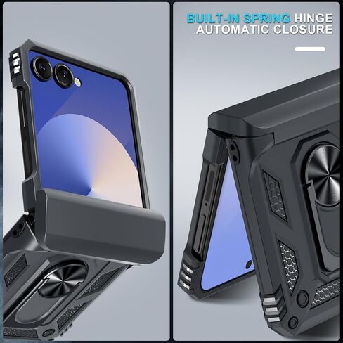 Janmitta for Samsung Galaxy Z Flip 6 Case Built in Front Screen Protector+Hinge Protection+Ring Kickstand,Heavy Duty Shockproof Full Body Protective Cover with Wrist Strap Lanyard,2024 Red in Kuwait