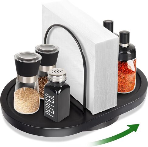 Napkin Holder for Table, Rotating Standing Napkin Dispenser with Salt and Pepper Shakers Caddy Placing Space, Rustic Metal Caddy Napkin Storage for Table Kitchen Countertop, Dining Table Decor in Saudi Arabia