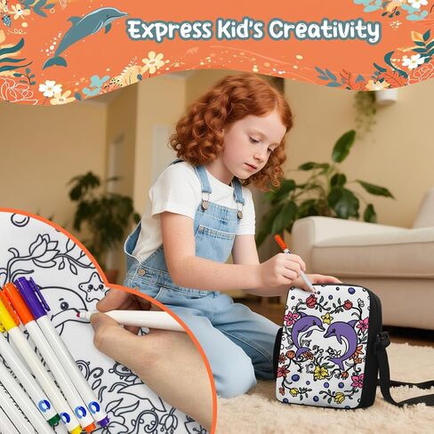قم بتلوين حقيبة حقيبة رسومات الشعار المبتكرة حقيبة Crossbody Colling for Girls مع 8 PCS علامات in Saudi Arabia