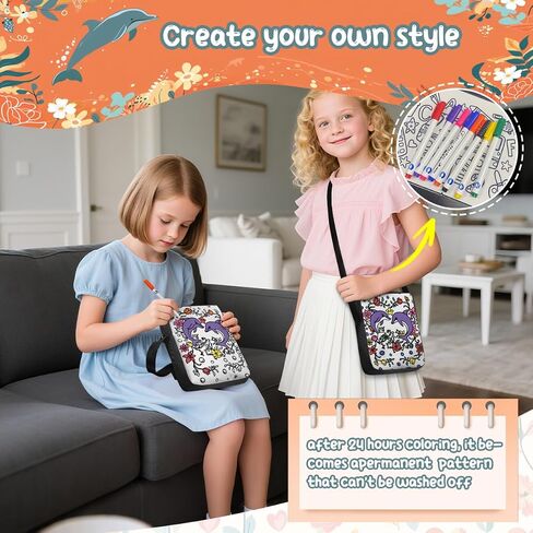 قم بتلوين حقيبة حقيبة رسومات الشعار المبتكرة حقيبة Crossbody Colling for Girls مع 8 PCS علامات in Saudi Arabia