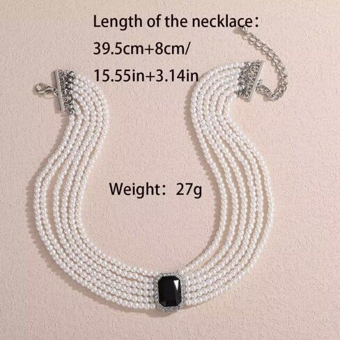 fxmimior Women Boho Multilayer 1920s Rhinestone Necklaces Green Red Dainty Pearls Layered Choker Necklaces Black Fashion Chunky Pendant Adjustable Layering Chain Necklaces for Women in Kuwait