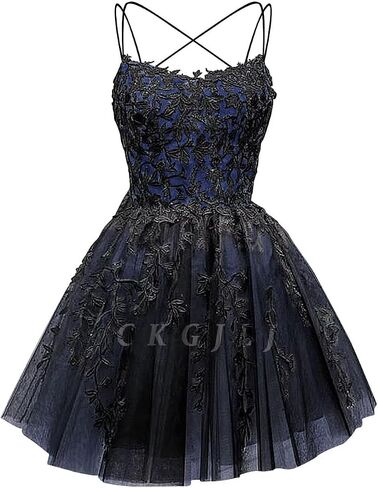 Spaghetti Strap Tulle Short Homecoming Dresses 2025 for Teens Glitter Lace Appliques Pockets Gothic Prom Dress in Saudi Arabia