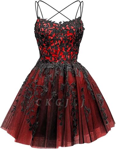 Spaghetti Strap Tulle Short Homecoming Dresses 2025 for Teens Glitter Lace Appliques Pockets Gothic Prom Dress in Saudi Arabia