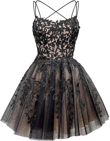 Spaghetti Strap Tulle Short Homecoming Dresses 2025 for Teens Glitter Lace Appliques Pockets Gothic Prom Dress in Saudi Arabia